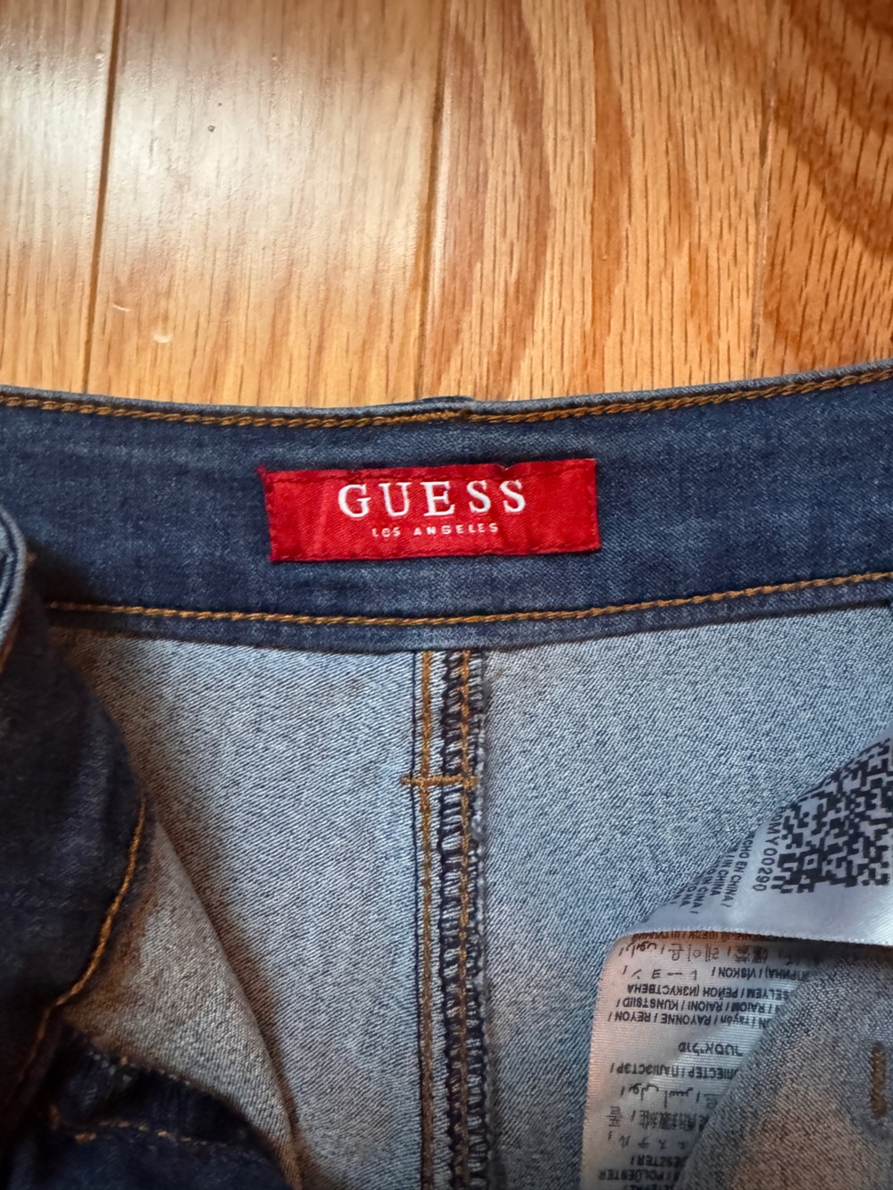 GUESS Women's Dark Blue Denim Jeans with Red Logo Tab